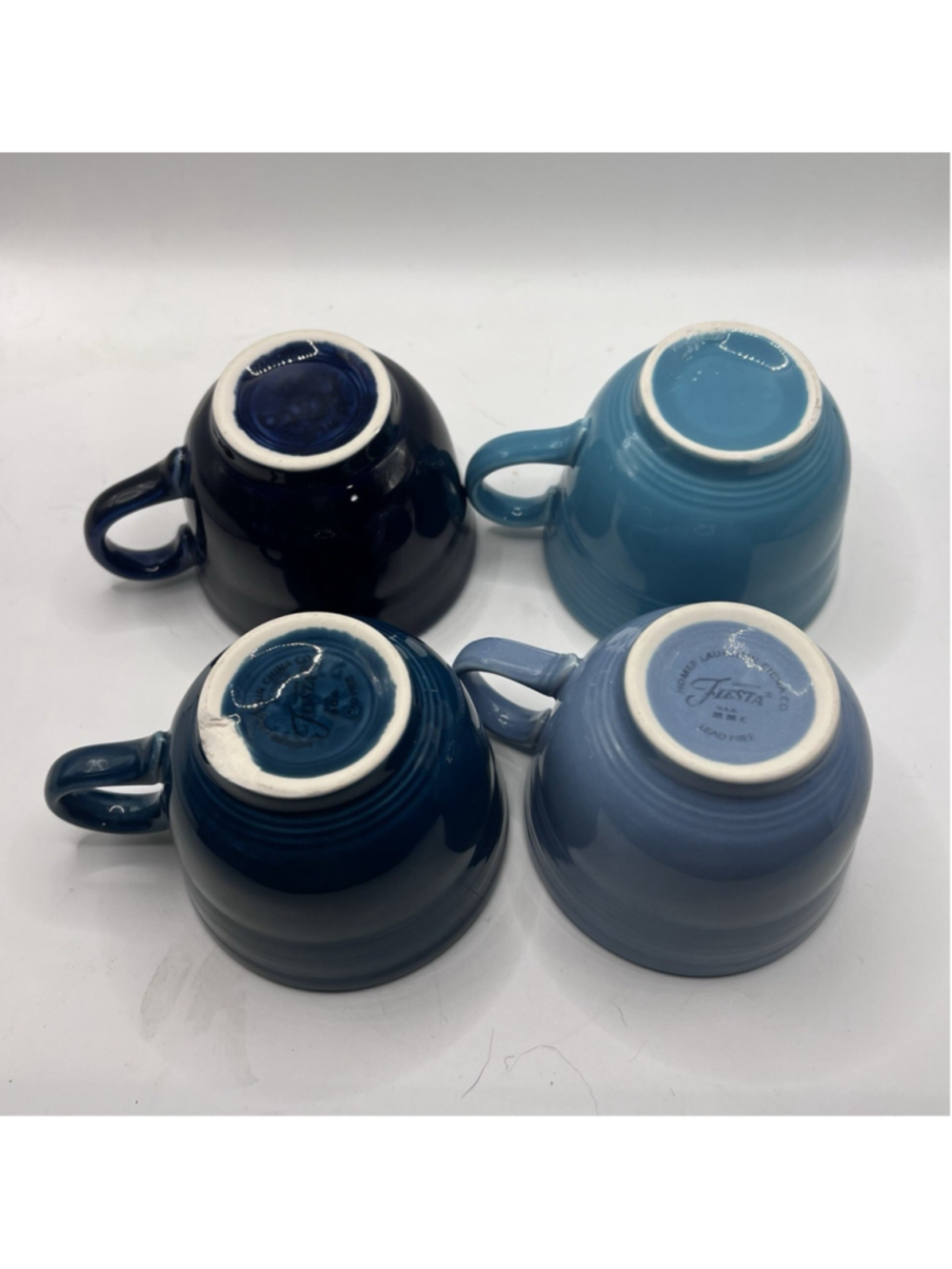 Fiestaware Coffee Mugs Cups Homer Laughlin Blue Green Cobalt Peacock ~ Set of 4 - Picture 3 of 10